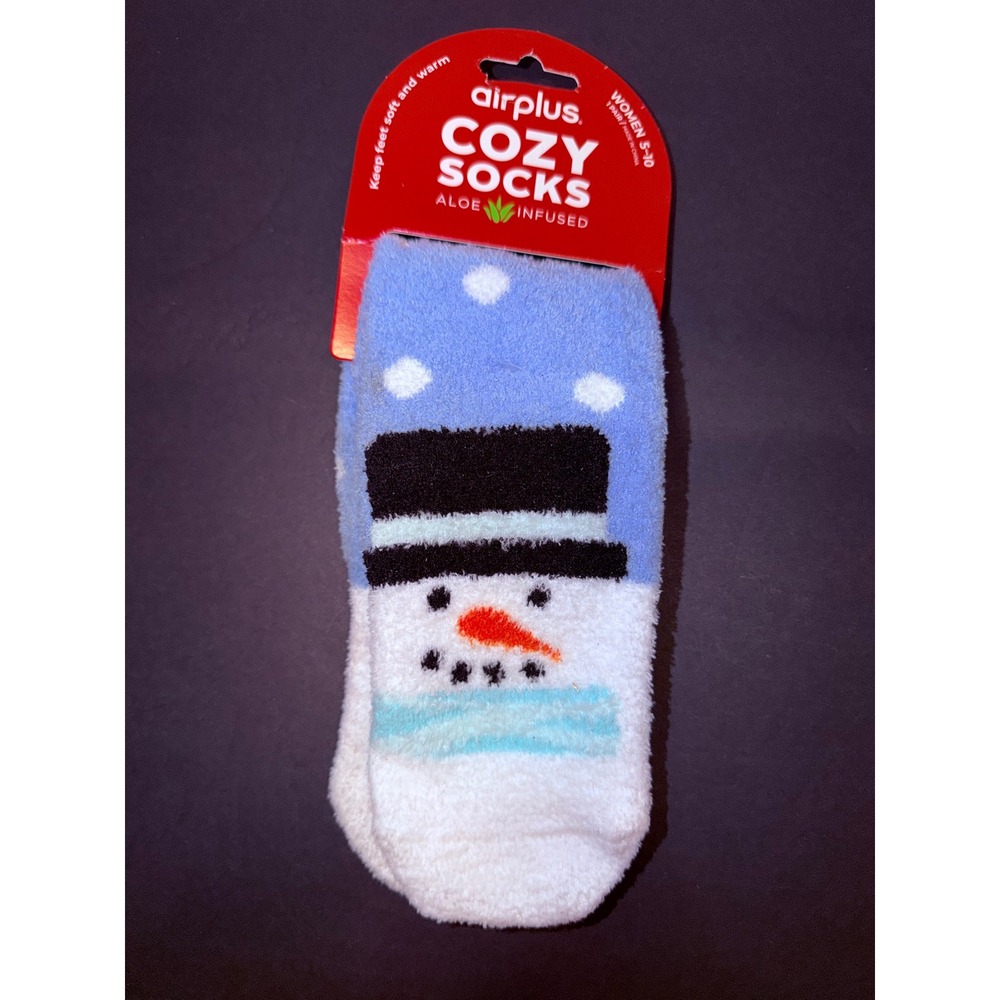 Airplus Women Cozy Socks Aloe Infused Snowman Blue White Winter Size 5-10 17254